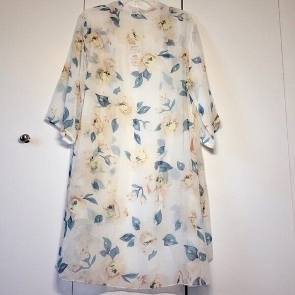 Boho Yellow/Creme Green Floral White Duster Kimono - Picture 4 of 13
